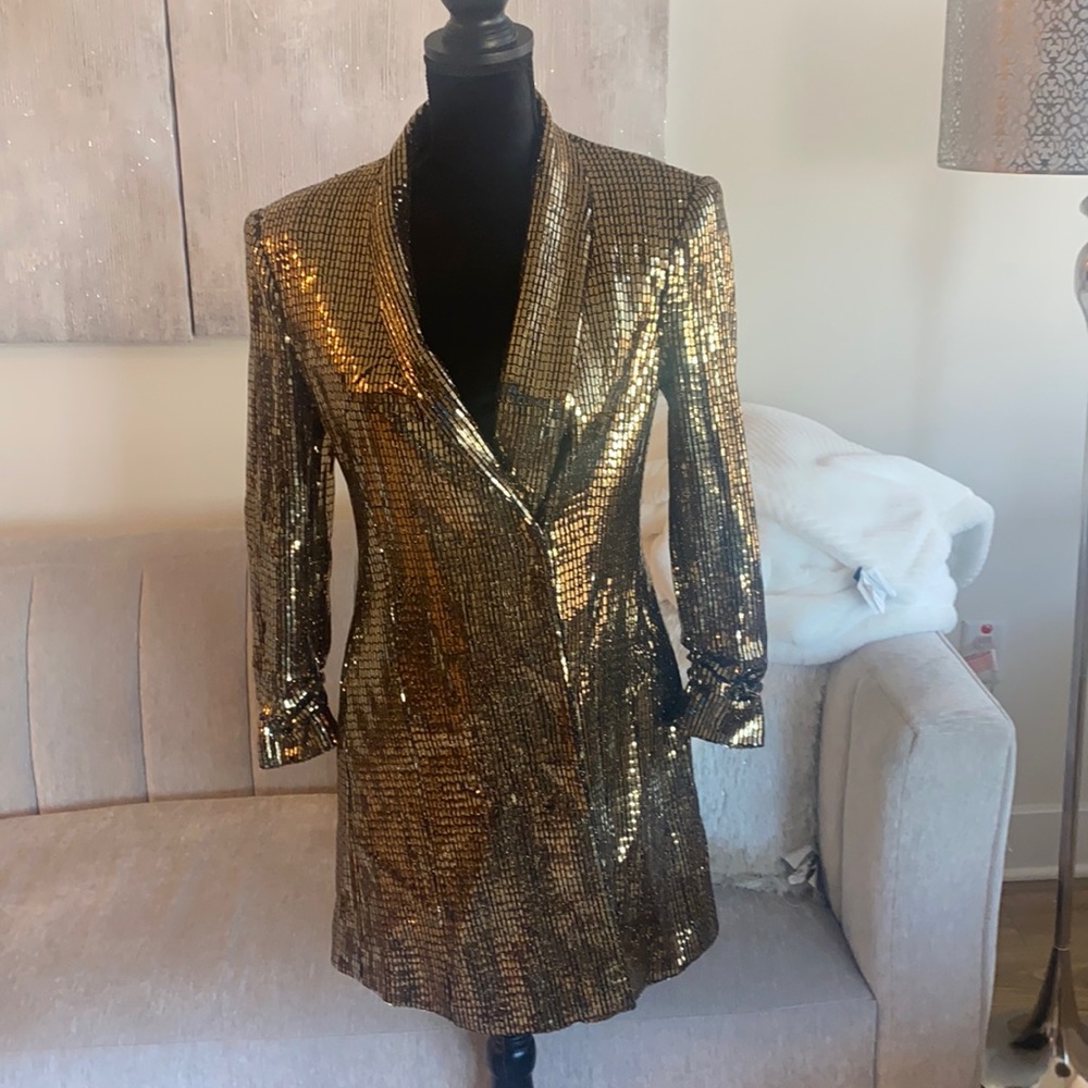 Never worn Zara gold blazer dress
